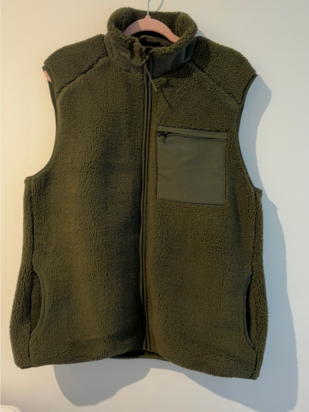 ONLY & SONS Olive Green Sherpa Zip Vest - Picture 3 of 6